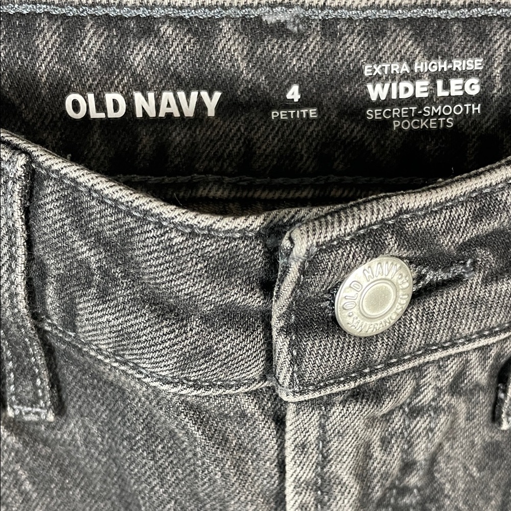 Old Navy Black Extra High Rise Wide Leg Jeans Women 4 Petite - Picture 4 of 10